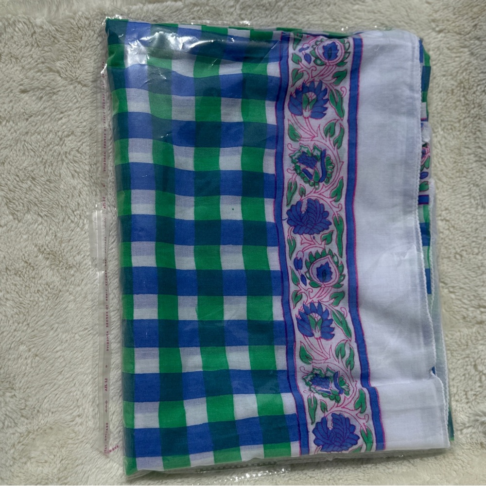 SZ Blockprint Green and Blue Checkered wrap with Floral Border